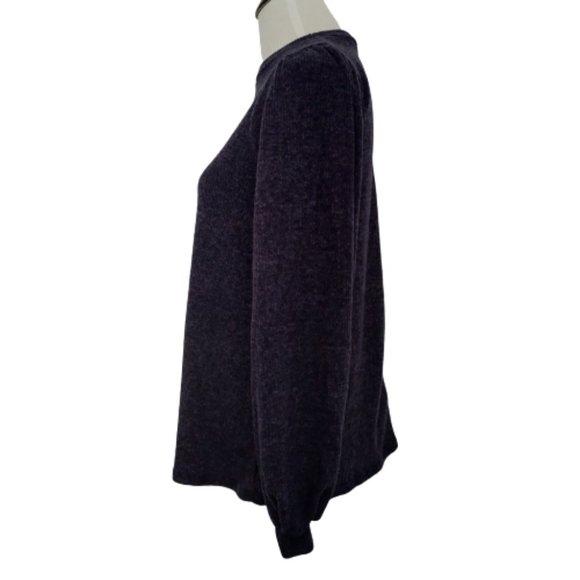 Riah Fashion Navy Blue Knit Ribbed Top Puff Sleeves Relaxed Fit NEW - Picture 6 of 9